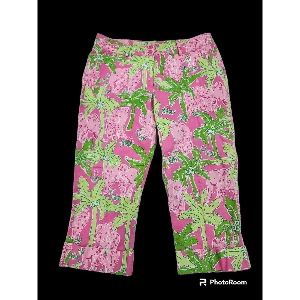 LILLY PULITZER TABOO ELEPHANT Capri Pants Size 2 Cropped Tropical Colorful